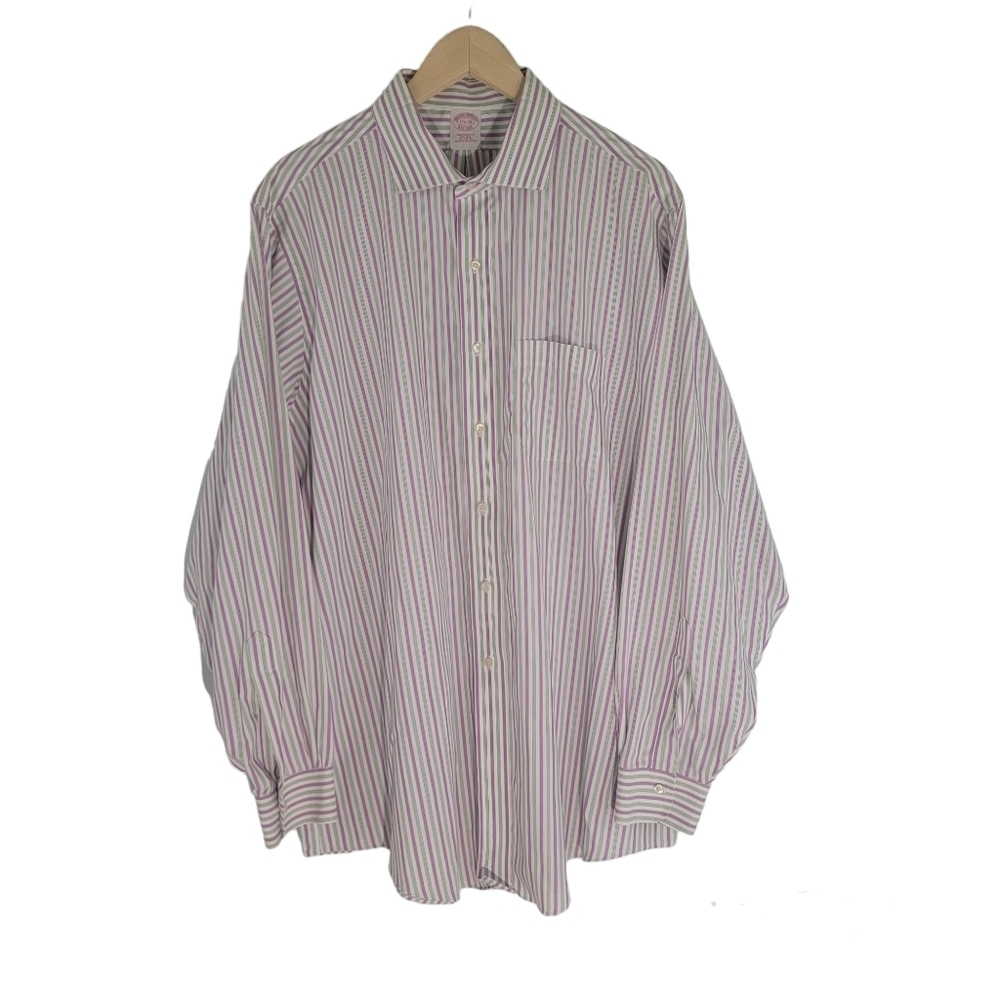 Brooks Brothers Green/Purple/White Striped Non-Iron All Cotton Shirt Sz 171/2